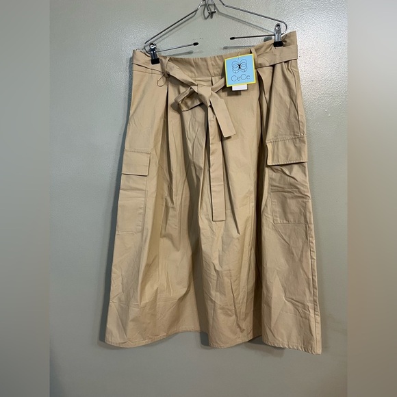 CeCe Tan Women's Cargo Beige Belted Skirt Midi 100% Cotton XL NWT - Picture 1 of 12